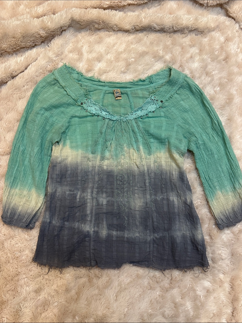 🌹🌹Free People Women's Green Ombre Gauze Peasant Top Small